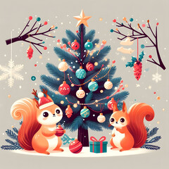 Fototapeta premium christmas tree with squirrel