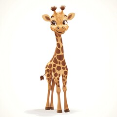 Obraz premium Cartoon baby giraffe standing on a white background.