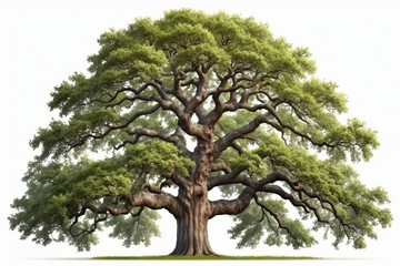 A solitary tree stands isolated against a white background, showcasing its lush green leaves and sturdy trunk, embodying the beauty of nature in a serene landscape
