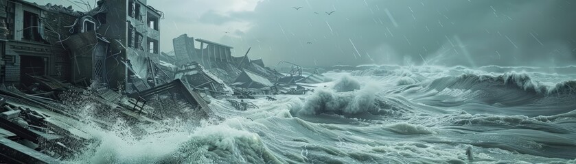 Obraz premium Showcase the consequences of climate change with lifelike 3D renders of extreme weather events and environmental disasters