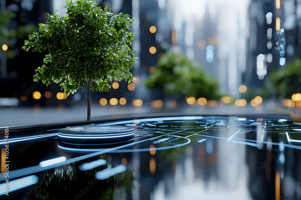 Poster exploring the future of urban ecosystems through real-time simulation technology and green architect