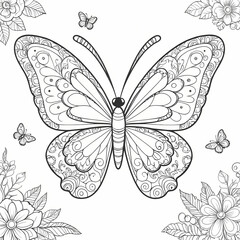 Butterfly Coloring Page with Doodle and Zentangle Elements - For Children and Adults
