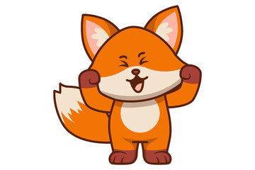Cute Happy Fox Raising Hands Illustration