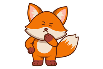 Cute Fox Thinking with Hand on His Chin Illustration