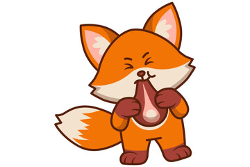 Cute Fox Eating Meat Illustration