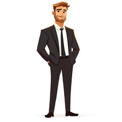 Obraz premium Cartoon guy in a tailored business suit on a white background.