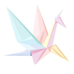 Fototapeta premium Cartoon origami crane in pastel colors on a white background.