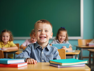Fototapeta na wymiar Cheerful children in classroom engaged in learning activities at school