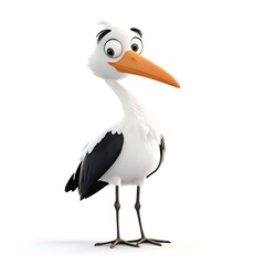 Fototapeta premium A cartoon stork standing on a white background.