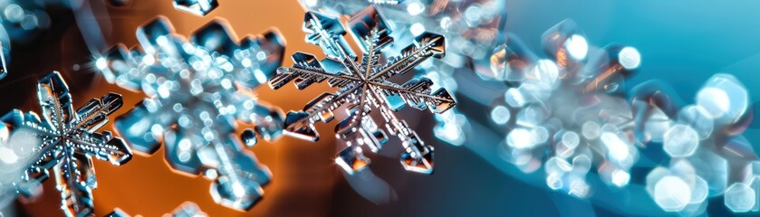 Snowflake ice crystal formation, macro photography