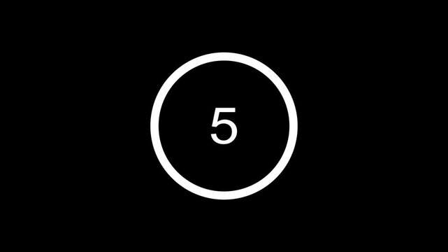 Circular animation with 5 second countdown from 5 to 0 on black backround