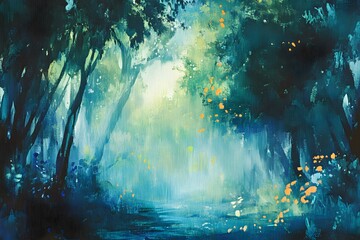 Obraz premium Mystic Blue and Green Forest with Fantasy Atmosphere