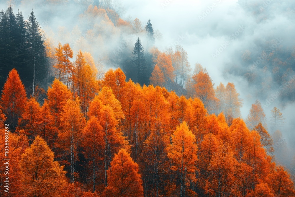 Canvas Prints a forest with trees in orange and brown colors