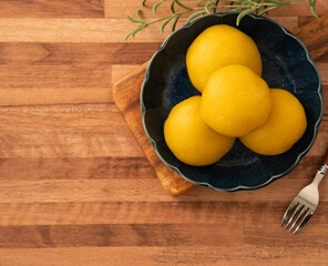 Sweet potato yam bun with ground pork meat, mushroom and chopped bamboo shoot fillings inside.