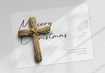 Christian Cross Card Layout For Christmas Greetings, Generative ai