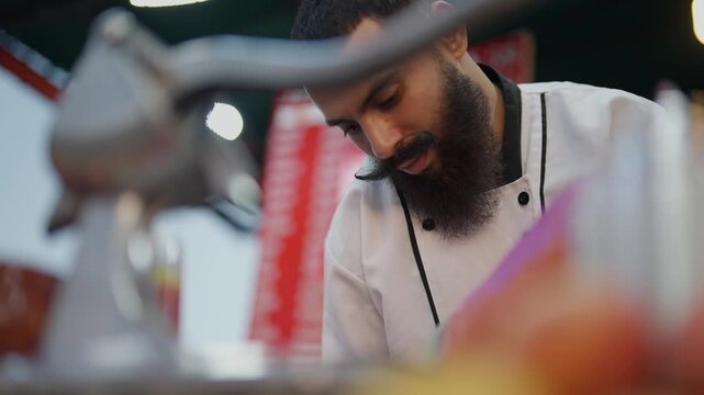 Local morocco seller making a natural fruit juice