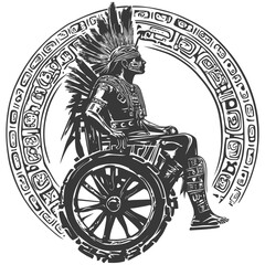 Fototapeta premium Native American Warrior in a Wheelchair with Aztec Inspired Design