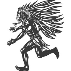 Fototapeta premium Native American Warrior Running with Feathers