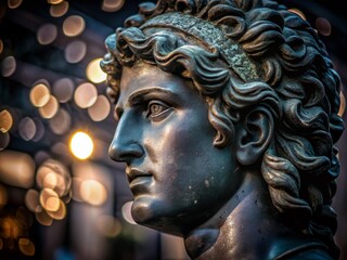 Obraz premium A striking head of a Greek god statue, intricately detailed and perfect for artistic interpretations, set against a versatile background with ample
