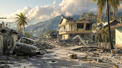 Visualize the impact of emergencies on infrastructure with detailed 3D renders of damaged buildings and roads