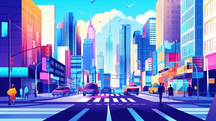 Obraz premium Urban Vitality: Skyscrapers, Neon Lights, and Modern Cityscapes