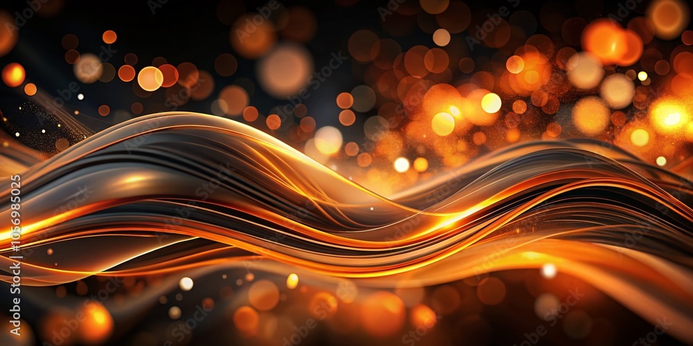 Poster abstract black and orange wavy lines with bokeh effect for modern art backgrounds and design project