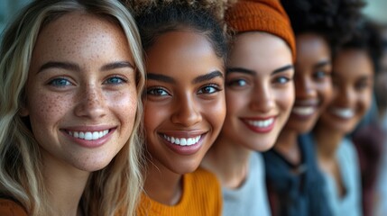 Fototapeta premium A diverse group of smiling women showcasing friendship and joy.