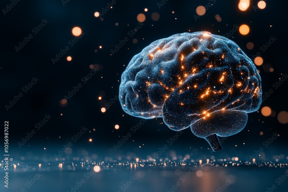 Aufkleber a digital representation of a brain floats surrounded by shimmering neural pathways, portraying conn