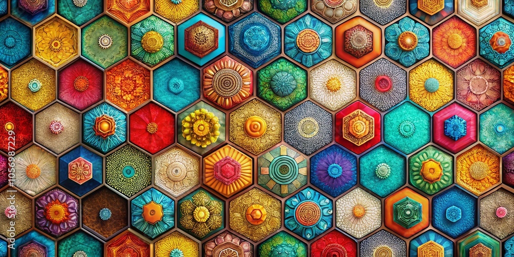 Poster abstract geometric pattern with multicolored hexagons for modern art and design