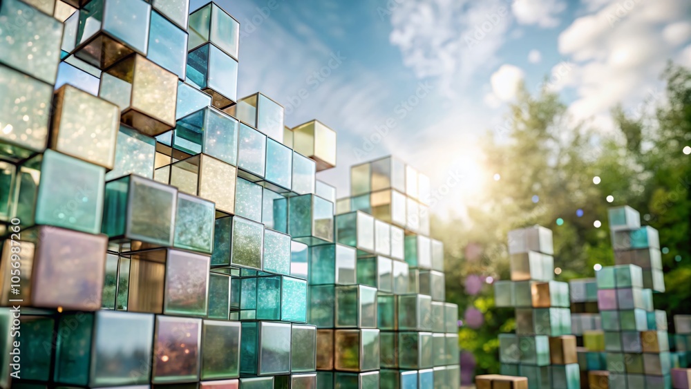 Poster abstract geometric wall with cube shapes and bokeh effect for stunning backgrounds