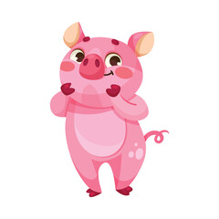 Pink Piglet Character in Standing Pose Vector Illustration