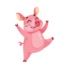 Pink Piglet Character Rejoice and Cheering Vector Illustration