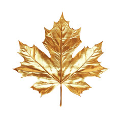 Golden Metallic Maple Leaf, Isolated on White Transparent Background