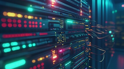 A close up of a computer server room