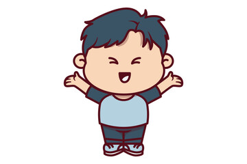 Cute Happy Boy Raises His hands Illustration