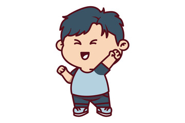 Cute Happy Boy in Celebrating Gesture Illustration