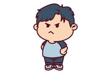 Cute Angry Boy with Hands on His Hips Illustration