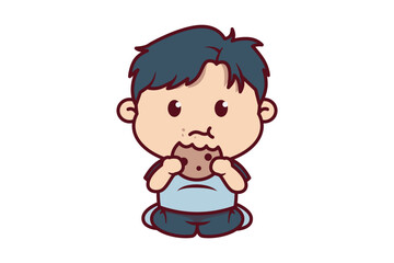 Cute Boy Eating Cookies Illustration