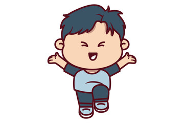 Cute Boy Jumping with Hands Wide Open Illustration