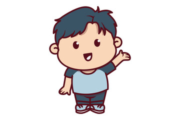 Cute Boy Raise Hand Greeting Illustration