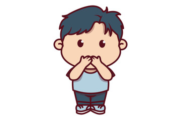 Cute Boy Cover His Mouth with Hands Illustration
