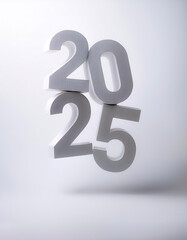 combined numbers 2025 floating or flying isolated white background