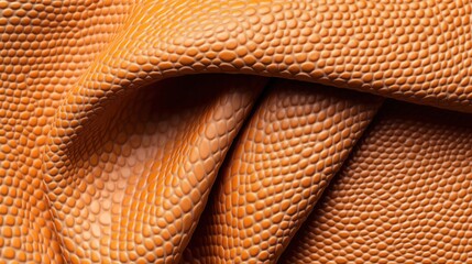 Close-up of textured orange leather with a reptile pattern, featuring smooth and shiny pebble-like surfaces, creating a luxurious and rich appearance.