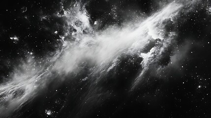 a black and white image of clouds and stars