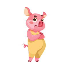 Pink Piglet Character with Hoof Stand with Grumpy Face Vector Illustration
