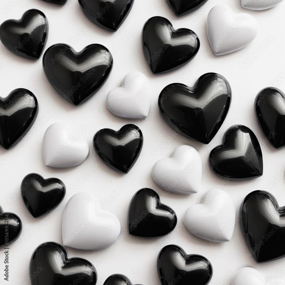 Poster various black and white heart shapes arranged on white background create an appealing pattern with a