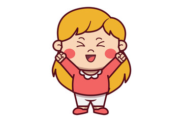 Cute Happy Girl in Celebrating Gesture Illustration