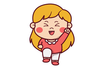 Cute Girl Excited with One Hand raised Illustration