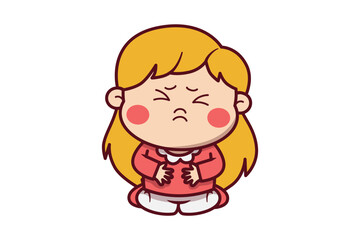 Cute Hungry Girl Touching Her Belly Illustration