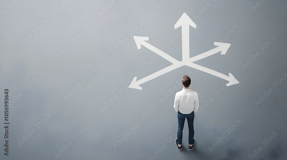 Poster a confident professional demonstrating disciplined decision making with a sharp focus on the path